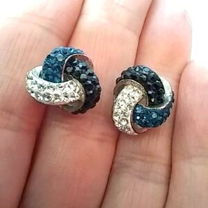 Pierced Crystal Knot Earrings | EUC | Royal Blue, Silver & Black